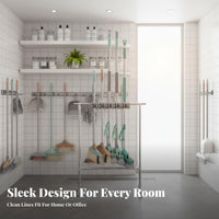 Stainless Steel Frame Mobile Mop and Broom Holder Water Water-Collecting Tray Mop Rack with Wheels Rust-Unrestricted Freestanding Broom Organizer Rack Sturdy Construction for Janitors, Laundry Room, School, Office, Basement