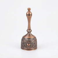 Metal Hand Bell with Handle Ornate Embossed Metal Bell Handheld Decorative for Tea Service, Meditation