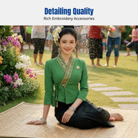 Dai Ethnic Dress for Women, Lightweight Breathable Summer Outfit, Water Splashing Costume, Black Skirt, Embroidered Workwear