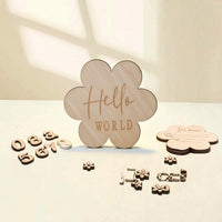 Wooden Milestone Board Flower-Shaped Baby Announcement Sign Milestone Board with Bag Double-Sided Boards Writable