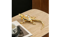 Salamander Ornament with Crystal Decorative Gold Salamander Figurine Realistic Decor for Reptile Lovers, Desk, Office, Study