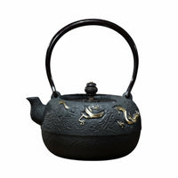 Gold Serpent Tea Kettle Even Heating Embossed Iron Kettle Rust Resistant Cast Iron Teapot