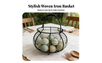 Sturdy Iron Construction Wire Egg Basket Rustic Design Round Basket with Handle Ventilated for Countertop, Pantry, Garden