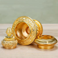 Tibetan Three-Tier Rice Box for Buddhist Altar with Eight Auspicious Symbols