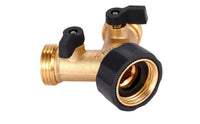 Brass Garden Hose Splitter with Shut off Valves Threaded Hose Splitter with Washers Leak Proof Y Connector Heavy Duty for Gardeners, Homeowners, Patio, Backyard