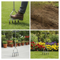 Step-on Lawn Aerator Adjustable Lawn Aerator with Hollow Tines 4-Spike Soil Loosening Tool Wide for Gardeners