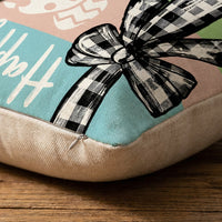 Easter Pillow Cover Happy Easter Print Throw Pillow Cover Invisible Zipper Decorative Linen Pillow Cover for Sofa, Bedroom Holiday Decor