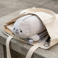 Stuffed Seal Pen Case Cartoon-Like Faux Hair Pen Case Zipper Stationery Item Protective for School, Desk