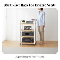 With Wheels Floor Standing Amplifier Stand Accessible-Shelf Design Rolling Stereo Equipment Cabinet Sturdy Structure Multi-Tier Audio Rack Heavy Duty for Audiophiles, Home Theater Enthusiasts, Studio, Living Room