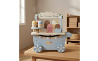 Wooden Ice Cream Cart Rolling Wheeled Ice Cream Cart Interactive Play Plaything