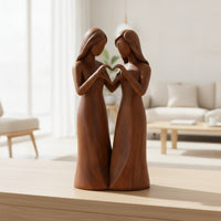 Resin Figurine with Wood-Grain Finish Heart-Shaped Tabletop Ornament Sculpture Carved Statue Smooth for Couples, Shelf