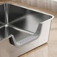 Stainless Steel Cat Toilet with Lid, Large Adult Cats Tray, Easy Cleaning Side Entry Pan for Kitten and Big Pets