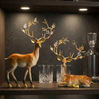 2 Pieces Deer Ornament Flower Antlers Deer Statue Hand Painted Home Decor for Living Room, TV Stand