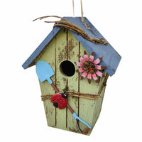 Hanging Bird Ornament Solid Wood Construction Decorative Wooden Birdhouse Handcrafted Style for Yard