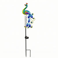 Decorative Peacock Rain Gauge Stake Outdoor Rain Gauge with Solar Light Waterproof Yard Ornament Metal for Homeowners