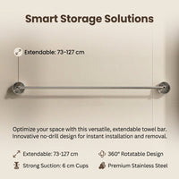 Towel Bar for Washroom and Wet Room, Rotating and Extendable Stainless Rack for Bathroom with Suction Cup