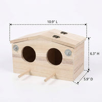 Two-Section Compartment Bird Box with Perches, Cage-Mount Hinged Roof Bird House for Wood Nesting, Space for Aviary and Small Birds