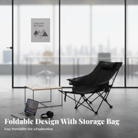 Quick Fold Design Padded Folding Lounge Chair Easy Setup Folding Lounge Chair Footrest Heavy Duty Adjustable Outdoor Recliner Includes Headrest Pillow for Office Workers, Campers, Beachgoers, Backyard, Poolside, Sporting Events, Campsite
