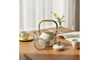 Teapot with Infuser Gold Enamel Floral Teapot Porcelain Enameled Kitchenware for Kitchen Counter
