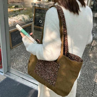 Tote Bag for Women in Soft Corduroy, Large Size School Bag and Shoulder Bag for Daily Use, Shopping Bag with Drawstring, Shoulder Handbags