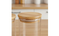 Glass Seasoning Container Set with Rack Airtight Kitchen Seal Counter spices Organizer Clear Design Seasoning Canister Set with Lids
