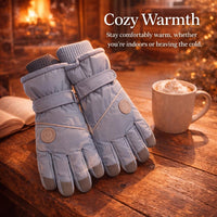 Waterproof Cycling Gloves for Men Women, Winter Thermal Touchscreen Windproof Ski Heart Pattern Blue One Size Fits All