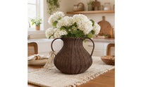 Wicker Flower Vase with Handles Handwoven Double-Handle Vase Boho for Tabletop, Entryway