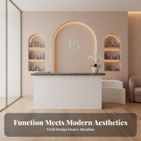 L-Shapedd D Reception Desk Rounded Corner Design Modern Front Desk Stable Load Bearing Reception Counter with Storage for Business Owners, Lobbies