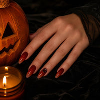 Halloween Dark Red Ruby Press-On Nails with Gradient Long Diamond Design, Detachable