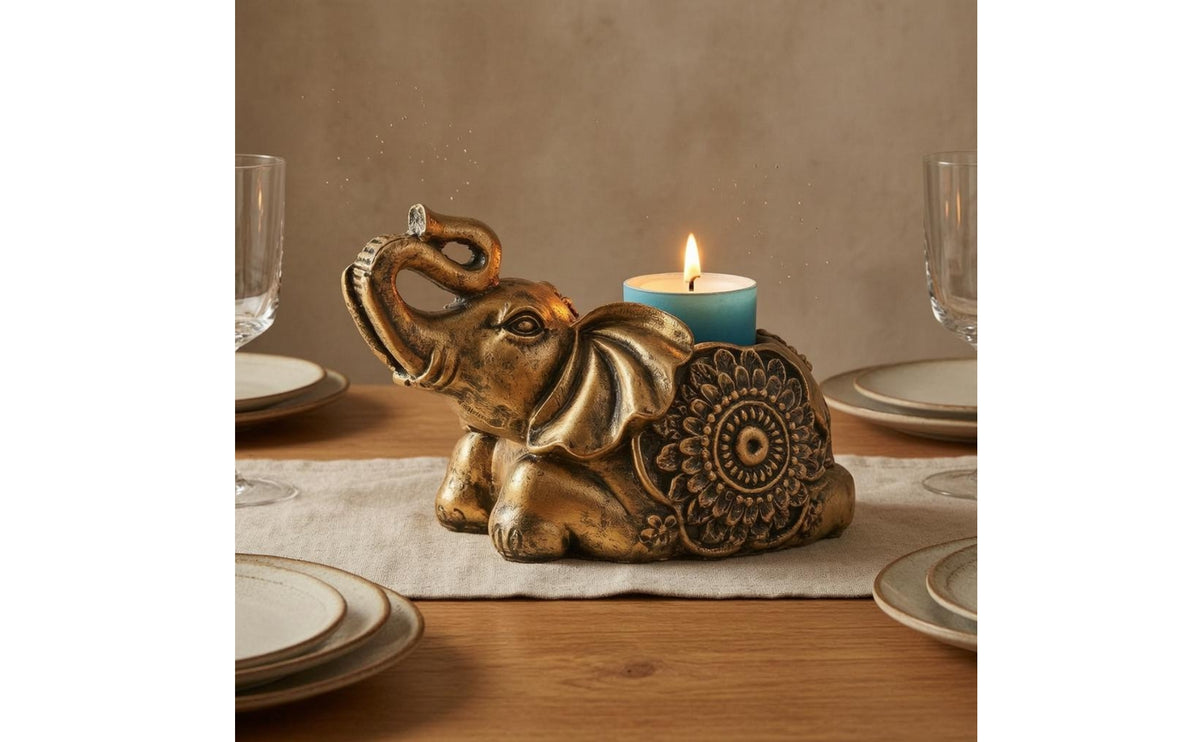 Elephant Tea Light Holder Resin Elephant Candle Holder Carved Detail