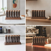 Coffee Bean Display Base with Glass Tubes Coffee Bean Tube Holder with Wooden Base Organized Rack for Baristas