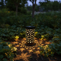 Outdoor Lantern with Cutout Patterns Portable Lighting Rechargeable for Pathway