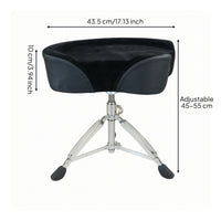 Tripod Base Height Adjustable Drum Throne Chrome Metal Height-Adjustable Drum Stool Rubber Foot Caps Performance Gear Locking Hardware for Drummers, Percussionists