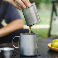 Camping Tea Set 6-piece, 1000ml heat-resistant teapot made of 304 with integrated tea strainer, stackable