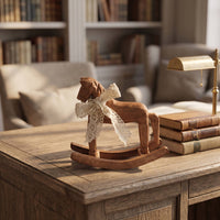 Rocking Horse Ornament with Ribbon Vintage Wooden Rocking Horse Carved Decor for Tabletop, Bookshelf, Coffee Shop
