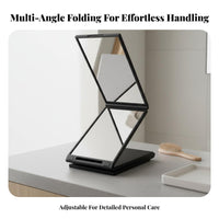 Foldable Design 4 Panel Folding Mirror Portable Back of Head View Mirror Handheld or Stand Use for Women, Men