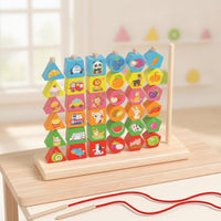 Fine Motor Skills Wooden Toy with Threading Cords Child-Centered Wooden Bead Sequencing Toy Set Educational Sorting Board Colorful for Toddlers, Preschoolers, Playroom, Kindergarten, Daycare
