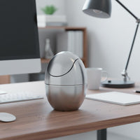 Egg-Shaped Desktop Trash Can Modern Style Egg Shape Trash Can Easy to Clean Stainless Steel Mini Garbage Bin for Vanity