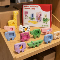 Wooden Animal Stacking Toy Colorful Animal Balancing Blocks Wooden Stacking Block Toy Smooth Learning Game Cutout Openings