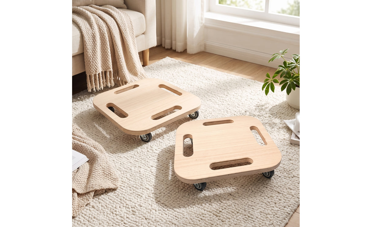 2 Pieces Wooden Sliding Discs with Wheels Wheeled Sliding Exercise Disc Discs Versatile Fitness Sliders for Home Gym, Apartment Workouts
