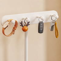 Metal desktop entryway organizer with storage tray and key hooks