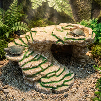 Stepped Aquarium Cave Basking Ledge, 13*20cm Reptile Hideout for Aquatic Turtles, Realistic Stone Resin Aquarium Cave for Climbing and Basking