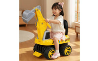 Pedal-Operated Excavator Anti-Tip Excavator with Rotating Scoop Digger Toy Musical Construction Vehicle Light-up for Toddlers