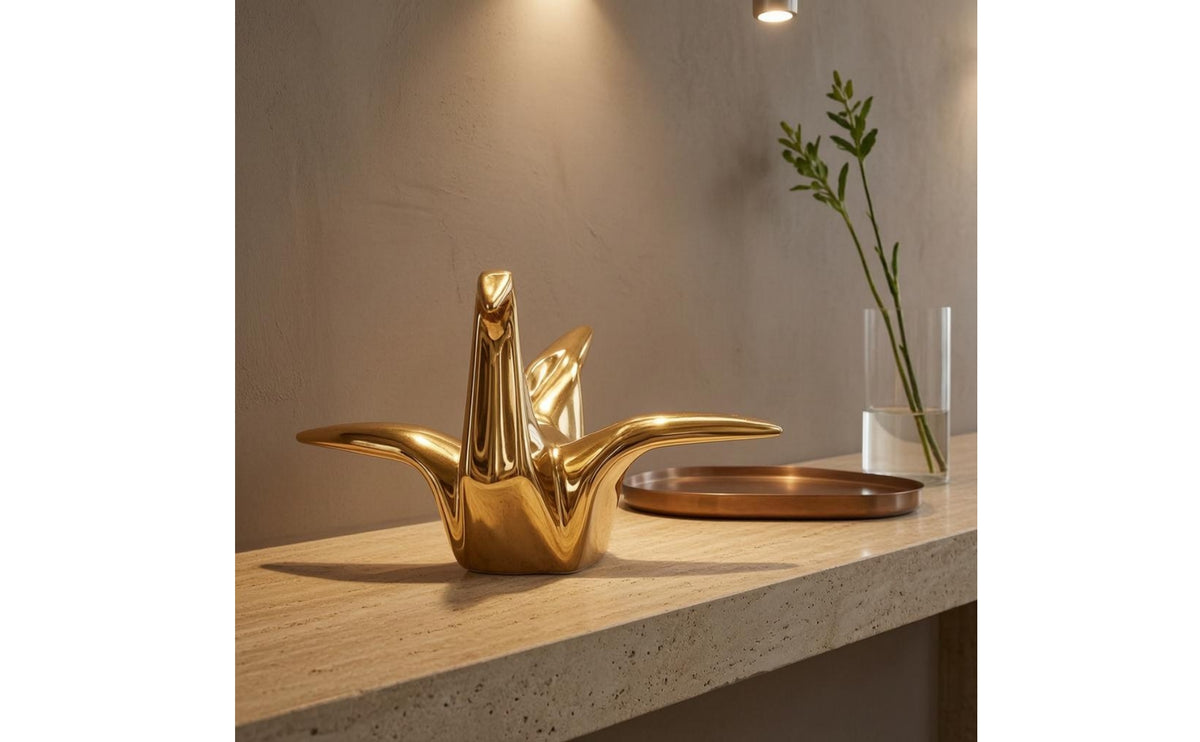 Ceramic Crane Decorative Piece Glazed Finish Folded-Paper-Inspired Crane
