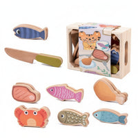 Wooden Pretend Food Set Storage Box Wooden Pretend MealSet Cut-out Handles