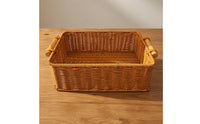 Basket with Wooden Handles Rectangular Woven Tray Rustic Organizer for Countertop, Picnic