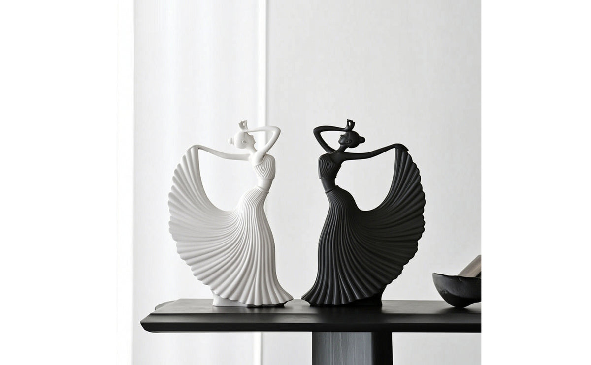 2 Pieces Artistic Dancer Figurine Modern Dancing Figurine Pleated Abstract Woman Statue Decorative for Art Lovers, Homeowners, Tabletop, Living Room, Entryway, Shelf