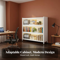Dustproof Multi-Tier Book Cabinet with Glass Doors Spacious Storage Tall Cabinet with Clear Doors Sturdy Construction Bookcase Heavy-Duty for Children, Collectors, Homeowners, Study Room, Bedroom, Kitchen