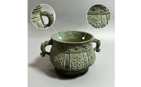 Antique Decorative Goblet Footed Vessel with Handles Embossed for Shelf, Tea Room