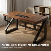 Solid Wood Computer Desk Spacious Work Surface Simple Office Desk Sturdy Construction Metal Frame Study Table for Students, Adults, Bedroom, Dorm Room